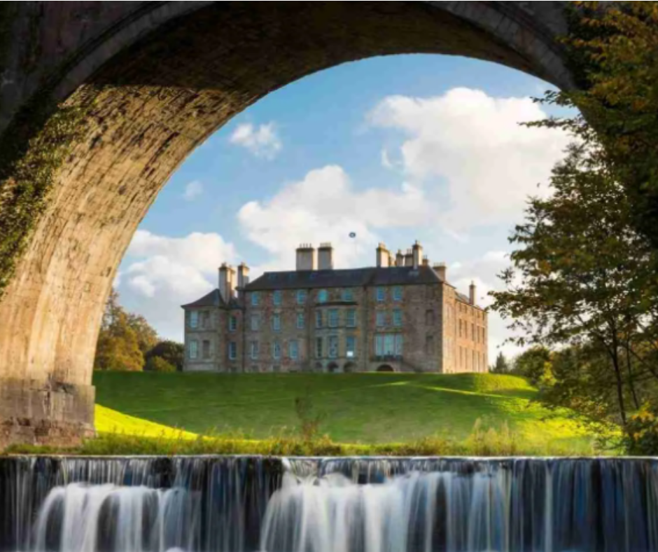Picture Of Dalkeith Country House Through A Bridge And A Beautiful WaterFall